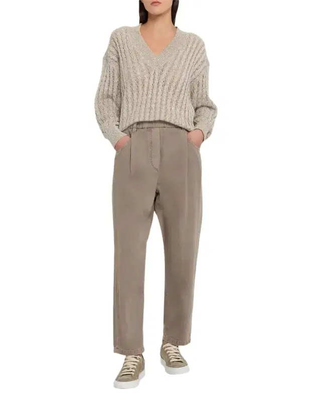 Dyed Cotton Twill Straight-Leg Ankle Pull-on Pants