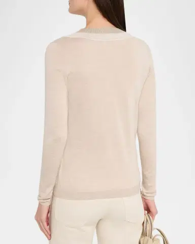 Brunello Cucinelli Metallic V-Neck Cashmere-Silk Sweater | Thumbnail 2