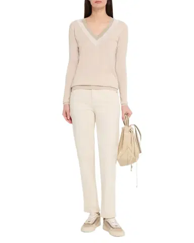 Brunello Cucinelli Metallic V-Neck Cashmere-Silk Sweater | Thumbnail 1