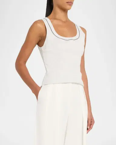 Brunello Cucinelli Monili Scoop-Neck Rib Tank Top | Thumbnail 4