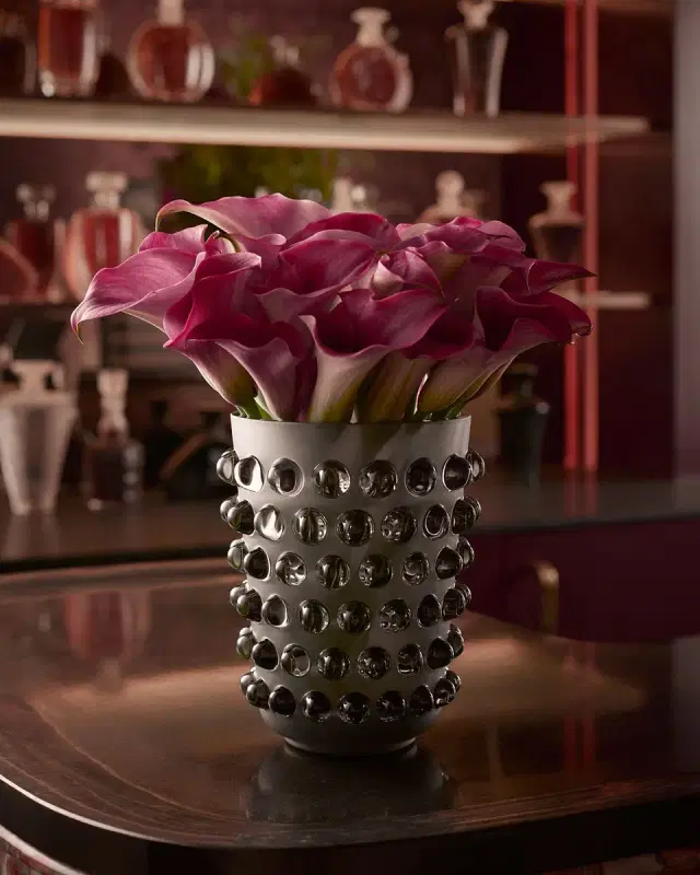 Lalique Mossi Gray Crystal Vase, 8.3"