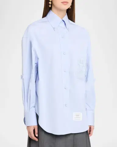 Thom Browne Supersized Crest Embroidered Poplin Shirt | Thumbnail 3