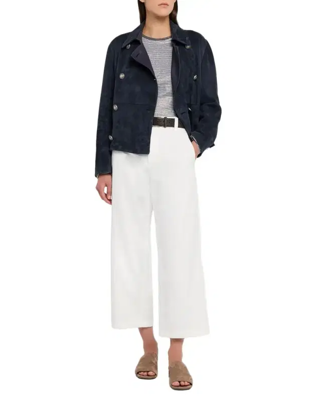 Cotton-Linen Chino Straight-Leg Ankle Pants