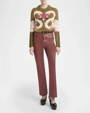 Chloé Mid-Rise Leather Flare Trousers | Thumbnail 2 Chloé Mid-Rise Leather Flare Trousers | Thumbnail 2