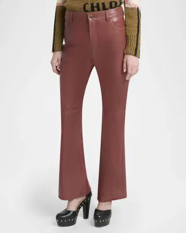 Chloé Mid-Rise Leather Flare Trousers | Thumbnail 4 Chloé Mid-Rise Leather Flare Trousers | Thumbnail 4