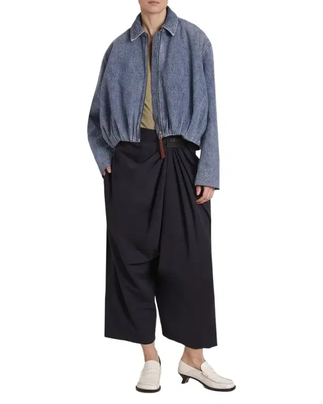 Draped Denim Bomber Jacket