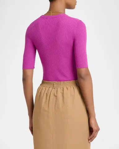 Chloé Short-Sleeve Ribbed Scoop-Neck Sweater | Thumbnail 3
