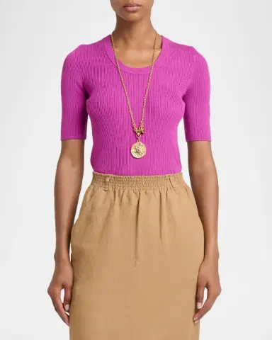 Chloé Short-Sleeve Ribbed Scoop-Neck Sweater | Thumbnail 4