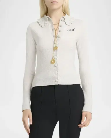 Chloé Crochet Collared Wool Cardigan | Thumbnail 4 Chloé Crochet Collared Wool Cardigan | Thumbnail 4