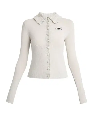 Chloé Crochet Collared Wool Cardigan | Thumbnail 1 Chloé Crochet Collared Wool Cardigan | Thumbnail 1