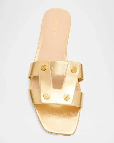 Veronica Beard Via Metallic Leather Flat Slide Sandals | Thumbnail 6 Veronica Beard Via Metallic Leather Flat Slide Sandals | Thumbnail 6