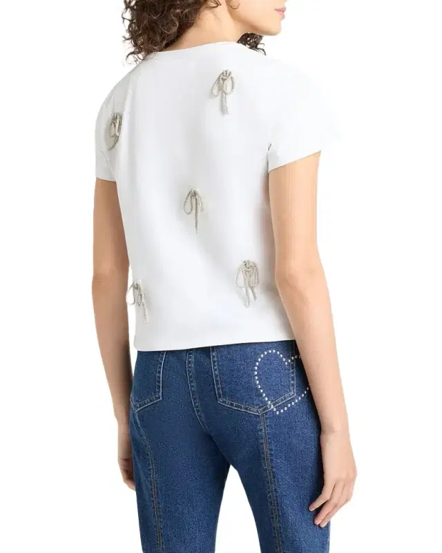 Corded Rhinestone Bow Shrunken Tee
