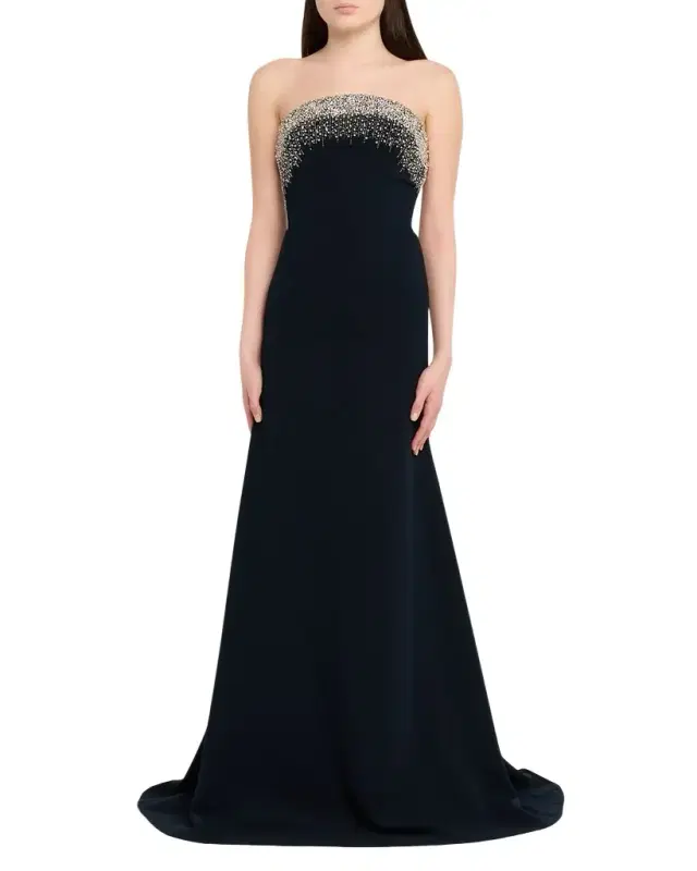 Crystal Embroidered Strapless Trumpet Gown