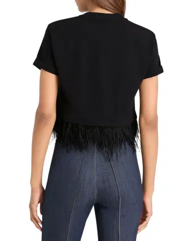 Cinq à Sept Cropped Feather-Trim Tee | Thumbnail 1