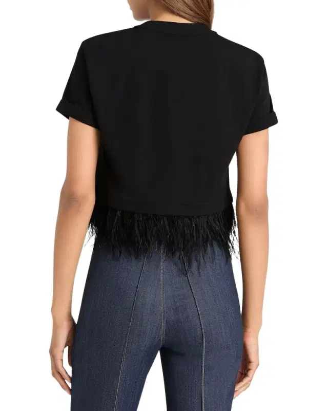 Cropped Feather-Trim Tee
