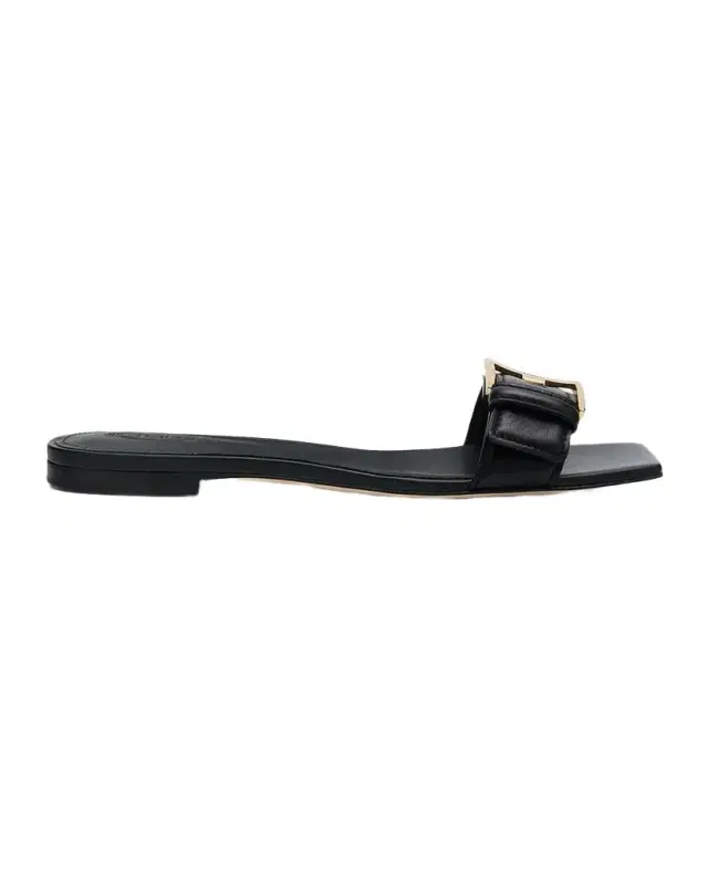 Buckle Nappa Leather Flat Slide Sandals