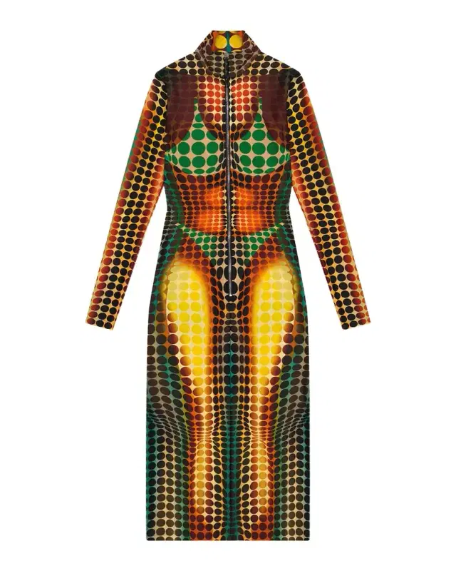 Re-Edition Polkadot Trompe L 'oeil Mesh Zip-Front Midi Dress