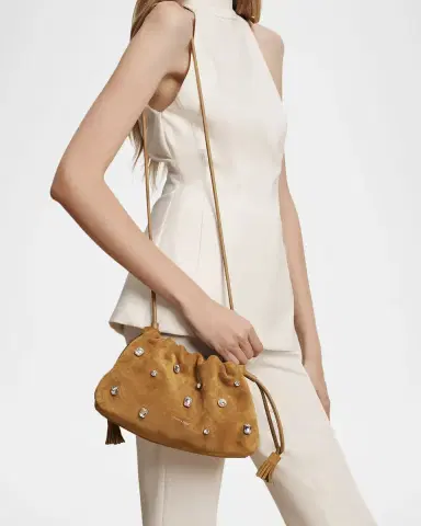 Veronica Beard Small Crystal-Studded Suede Clutch Bag | Thumbnail 4