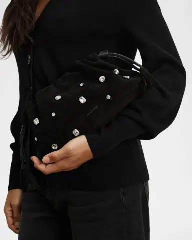 Veronica Beard Small Crystal-Studded Suede Clutch Bag | Thumbnail 6