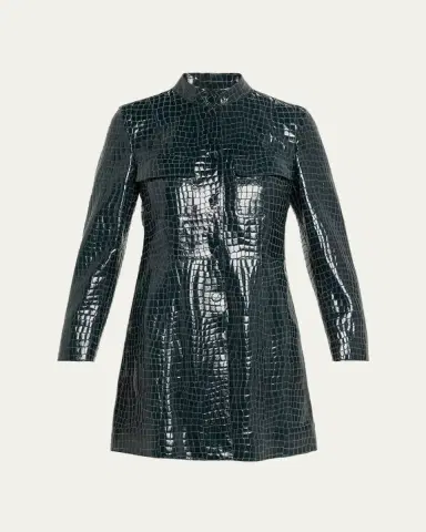 Giorgio Armani Shiny Croc-Print Leather Trench Coat | Thumbnail 5