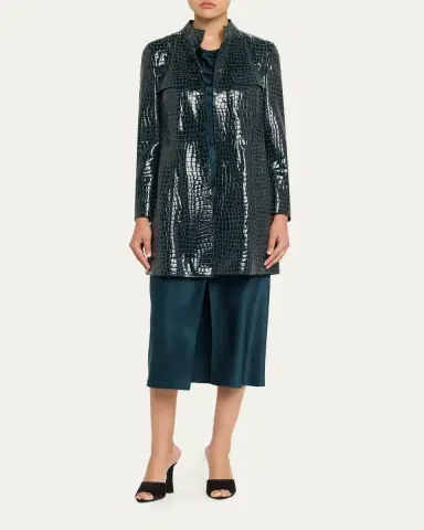 Giorgio Armani Shiny Croc-Print Leather Trench Coat | Thumbnail 6