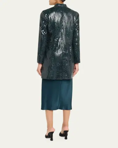 Giorgio Armani Shiny Croc-Print Leather Trench Coat | Thumbnail 7