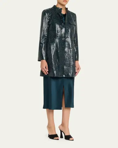 Giorgio Armani Shiny Croc-Print Leather Trench Coat | Thumbnail 8