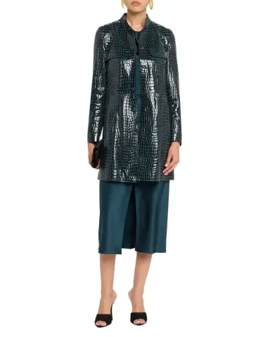 Giorgio Armani Shiny Croc-Print Leather Trench Coat | Thumbnail 1