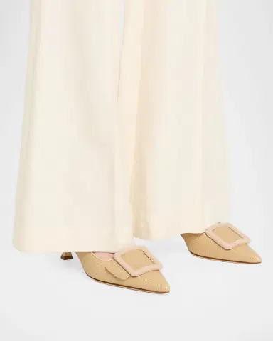 Manolo Blahnik 50mm Maysale Embossed Leather Slingback Pumps | Thumbnail 2