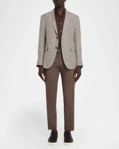 Zegna Men's Linen and Wool Check Single-Breasted Jacket | Thumbnail 2 Zegna Men's Linen and Wool Check Single-Breasted Jacket | Thumbnail 2