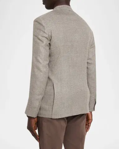 Zegna Men's Linen and Wool Check Single-Breasted Jacket | Thumbnail 3 Zegna Men's Linen and Wool Check Single-Breasted Jacket | Thumbnail 3