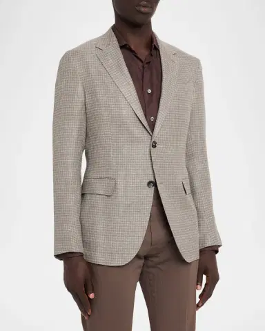 Zegna Men's Linen and Wool Check Single-Breasted Jacket | Thumbnail 4 Zegna Men's Linen and Wool Check Single-Breasted Jacket | Thumbnail 4