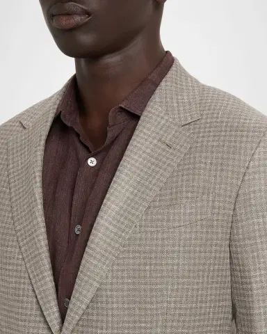 Zegna Men's Linen and Wool Check Single-Breasted Jacket | Thumbnail 5 Zegna Men's Linen and Wool Check Single-Breasted Jacket | Thumbnail 5