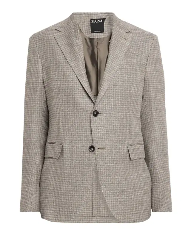 ZEGNA Men 's Linen and Wool Check Single-Breasted Jacket