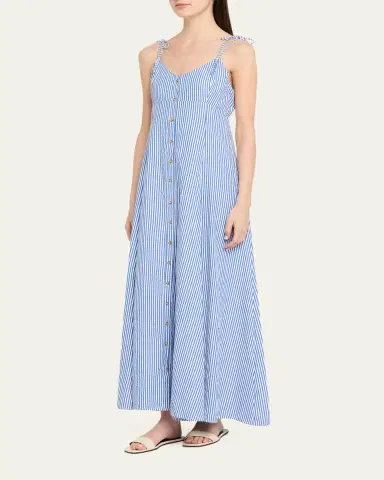 Rosie Assoulin High Garden Striped Button-Front Maxi Dress | Thumbnail 4