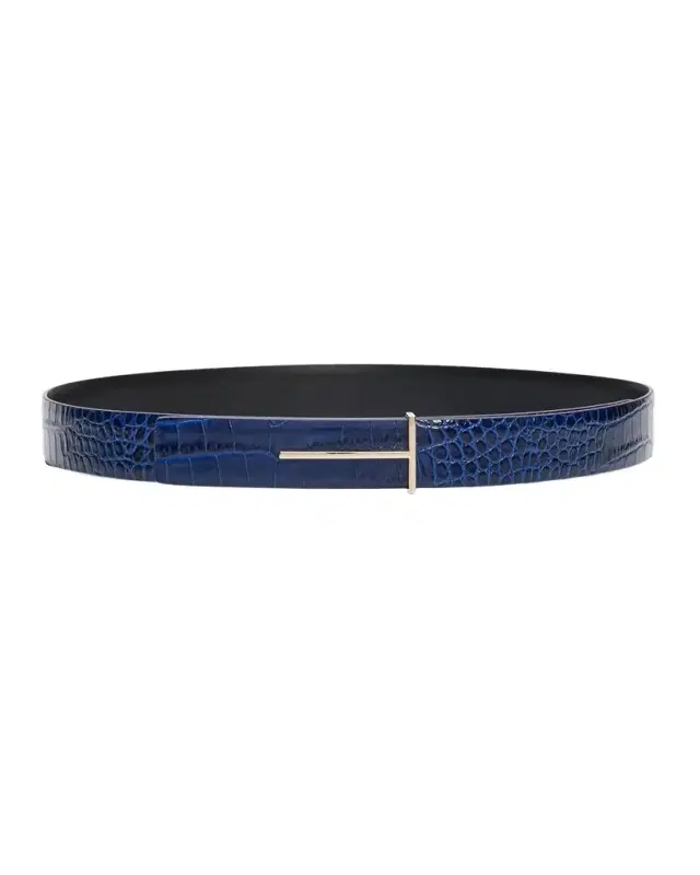 TOM FORD Slim T Croc-Embossed Leather Belt