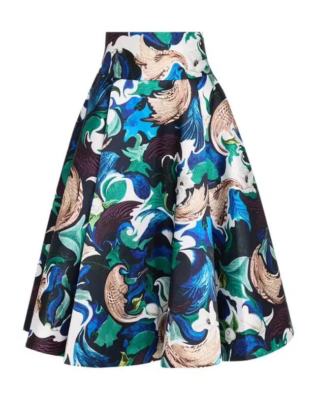 Stowe Flared Abstract-Print Midi Skirt