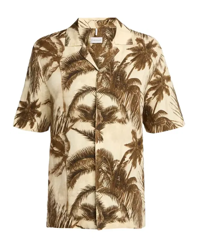 Moncler Men 's Palm Tree Cotton and Flax Camp Shirt
