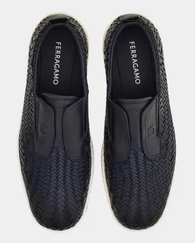 Ferragamo Men's Woven Leather Slip-On Derby Sneakers | Thumbnail 5 Ferragamo Men's Woven Leather Slip-On Derby Sneakers | Thumbnail 5