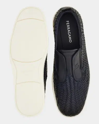 Ferragamo Men's Woven Leather Slip-On Derby Sneakers | Thumbnail 6 Ferragamo Men's Woven Leather Slip-On Derby Sneakers | Thumbnail 6