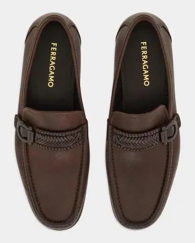 Ferragamo Men's Side-Gancini Leather Moccasin Loafers with Hand-Woven Strap | Thumbnail 3 Ferragamo Men's Side-Gancini Leather Moccasin Loafers with Hand-Woven Strap | Thumbnail 3