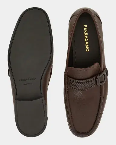 Ferragamo Men's Side-Gancini Leather Moccasin Loafers with Hand-Woven Strap | Thumbnail 4 Ferragamo Men's Side-Gancini Leather Moccasin Loafers with Hand-Woven Strap | Thumbnail 4