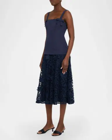 Badgley Mischka Sleeveless Lace-Skirt Midi Dress | Thumbnail 4