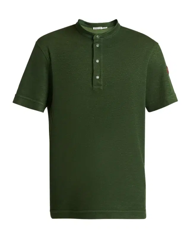 Moncler Men 's Flax Polo Shirt with Leather Logo