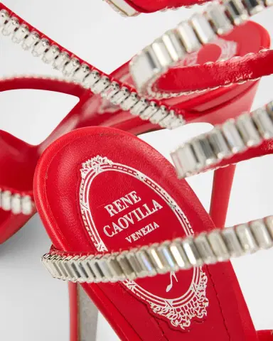 René Caovilla 105mm Cleo Baguette Crystal Satin Snake-Wrap Sandals | Thumbnail 5