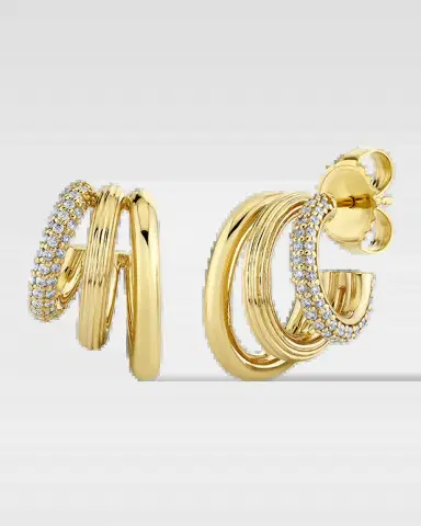 Sydney Evan 14K Yellow Gold Diamond Tri Hoop Earrings | Thumbnail 2 Sydney Evan 14K Yellow Gold Diamond Tri Hoop Earrings | Thumbnail 2