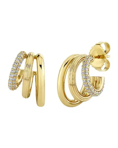 Sydney Evan 14K Yellow Gold Diamond Tri Hoop Earrings | Thumbnail 1 Sydney Evan 14K Yellow Gold Diamond Tri Hoop Earrings | Thumbnail 1