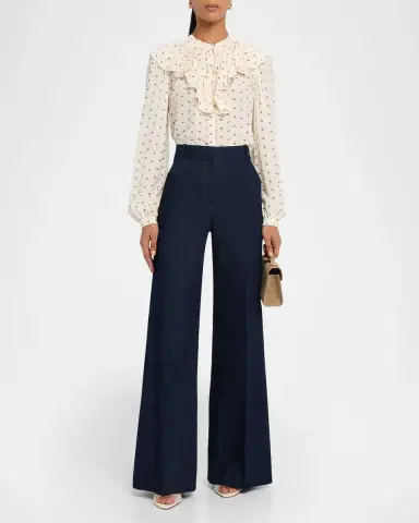 Veronica Beard Crue Wide-Leg Stretch Denim Pants | Thumbnail 2