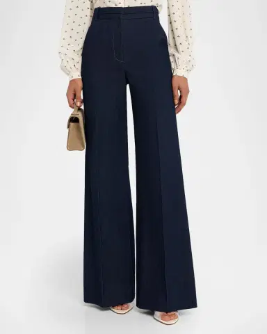 Veronica Beard Crue Wide-Leg Stretch Denim Pants | Thumbnail 4