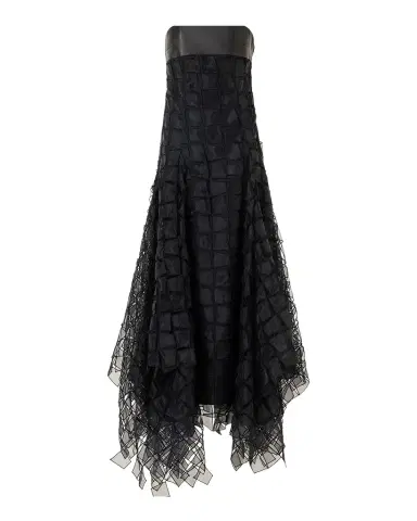 Akris Strapless Trapezoid Embroidered Organza Fringe Maxi Dress | Thumbnail 1 Akris Strapless Trapezoid Embroidered Organza Fringe Maxi Dress | Thumbnail 1